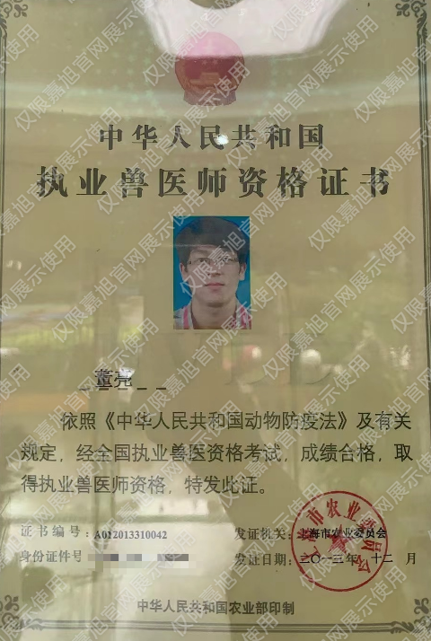 职业兽医师资格证书